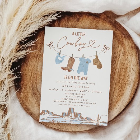 西ブルークロザライン小さなカウボーイ赤ちゃんシャワー 招待状