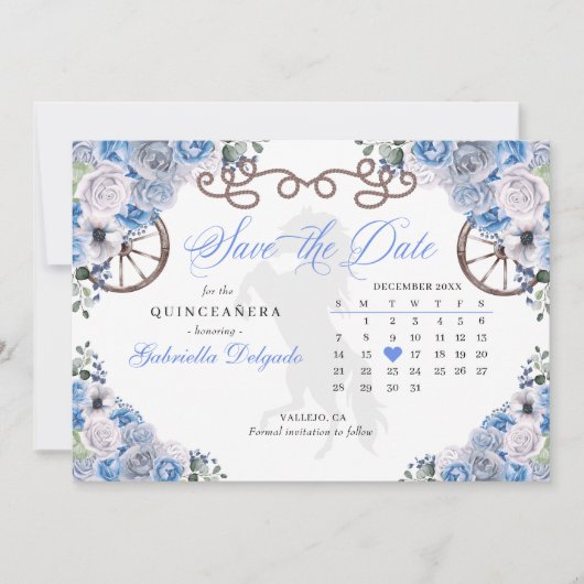 西ブルーチャロキンセニェラ日付を保存 招待状 (正面)