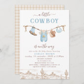 西ブルーブラウンクロザーラインカウボーイベビーシャワー 招待状 (正面/裏面)