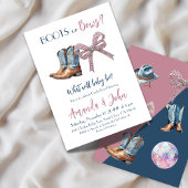 西ブーツまたは弓ブルーピンクジェンダーの表示 招待状