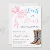 西ブーツまたは弓ブルーピンクジェンダーの表示 招待状 (正面)