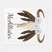 西プレーリ素朴ーフローラ牛スカル羽毛 フリースブランケット (正面(横))