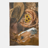 西ホースカウボーイハットラッソーひまわり花 キッチンタオル (縦)