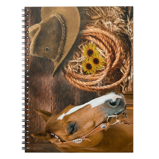 西ホースカウボーイハットラッソーひまわり花 ノートブック (正面)