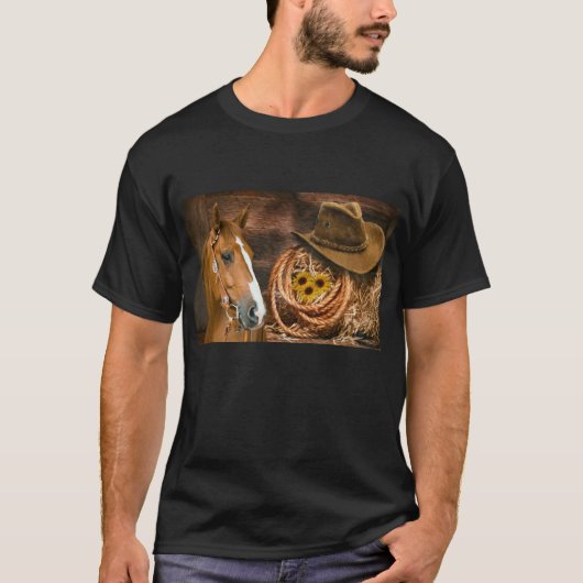 西ホースカウボーイハットラッソーひまわり花 Tシャツ (正面)