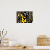 西ホースカウボーイブーツギターサンフラワー ポスター (キッチン)