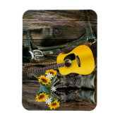 西ホースカウボーイブーツギターサンフラワー マグネット (縦)