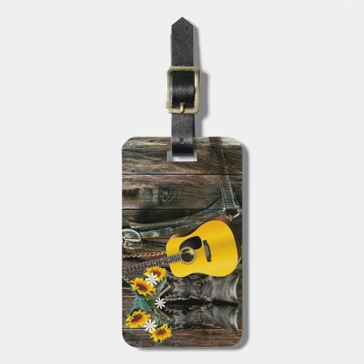 西ホースカウボーイブーツギターサンフラワー ラゲッジタグ (正面縦)