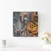 西ホースシューカウボーイハットラッソー角壁色 スクエア壁時計 (ホーム)