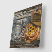 西ホースシューカウボーイハットラッソー スクエア壁時計 (傾斜)