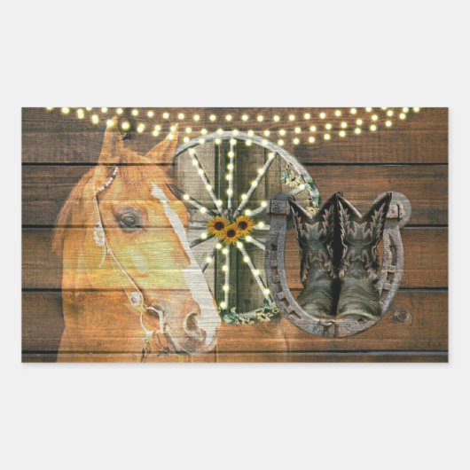 西ホース馬蹄車の車カウボーイブーツ 長方形シール (正面)