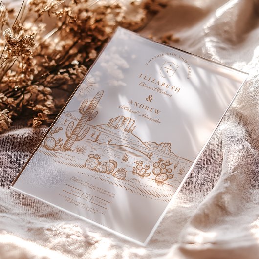 西ボホカクタスデザートランドスケープ結婚ズ アクリル招待状