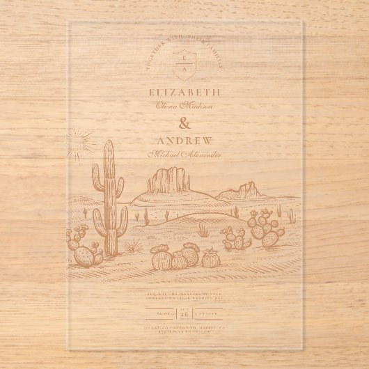 西ボホカクタスデザートランドスケープ結婚ズ アクリル招待状 (正面)