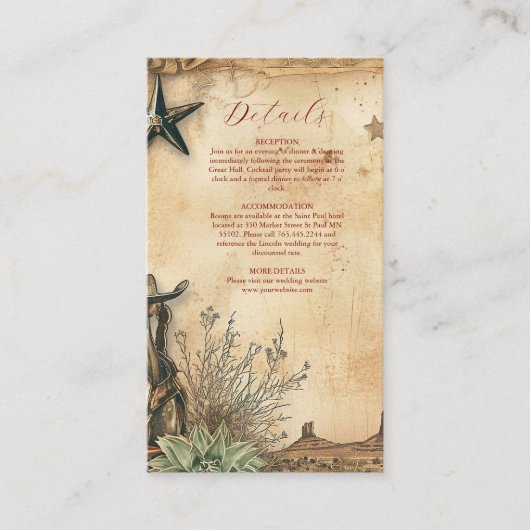 西ボホカクタスデザートランドスケープ結婚ズ エンクロージャーカード (正面)