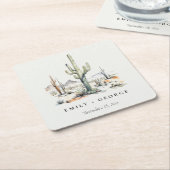 西ボホカクタスデザートランドスケープ結婚ズ スクエアペーパーコースター (アングル)