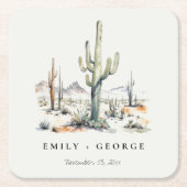 西ボホカクタスデザートランドスケープ結婚ズ スクエアペーパーコースター (正面)