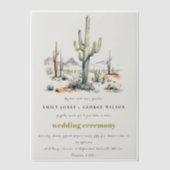 西ボホカクタスデザートランドスケープ結婚ズ ベラム紙招待状 (正面)