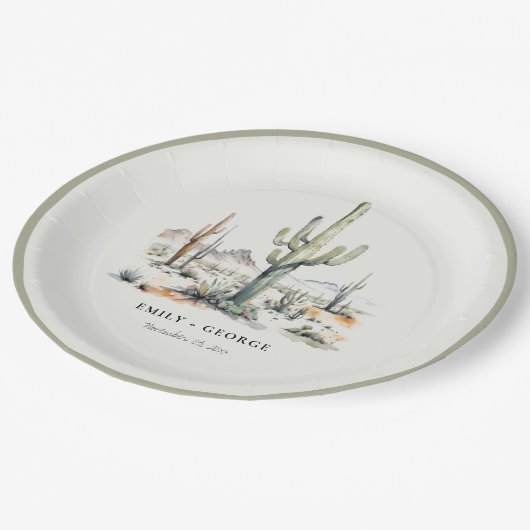 西ボホカクタスデザートランドスケープ結婚ズ ペーパープレート (アングル)