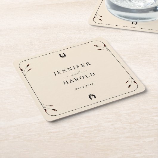 西ボホホースシューモノグラム素朴ズ結婚ズ スクエアペーパーコースター (アングル)