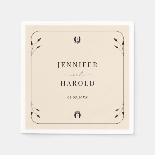 西ボホホースシューモノグラム素朴ズ結婚ズ スタンダードカクテルナプキン (正面)