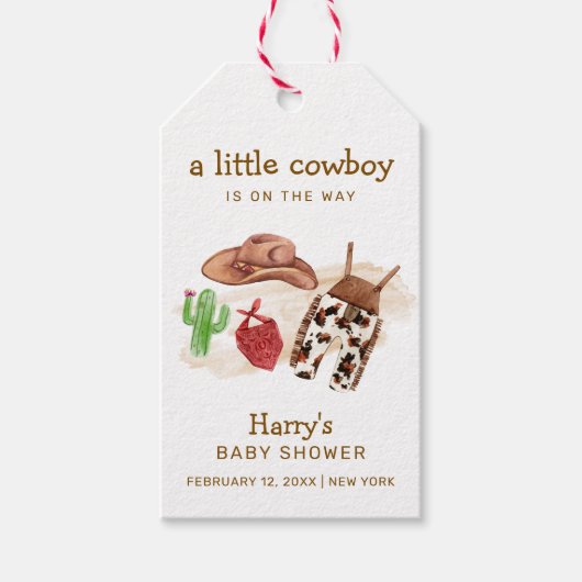 西モダン砂漠サボクカウボーイベビーシャワー ギフトタグ (正面)