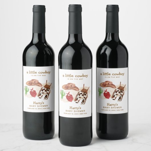 西モダン砂漠サボクカウボーイベビーシャワー ワインラベル (ボトル)