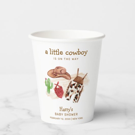 西モダン砂漠サボクカウボーイベビーシャワー 紙コップ (正面)