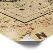 西ヨーロッパのヴィンテージマップ(Ship & Compass) ポスター (コーナー)