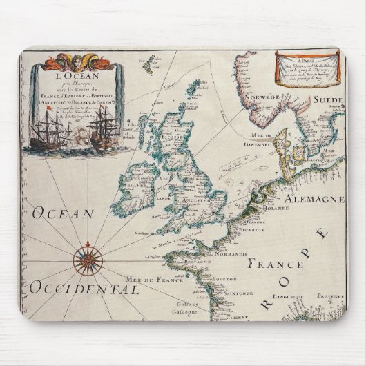 西ヨーロッパの古い地図 マウスパッド (正面)