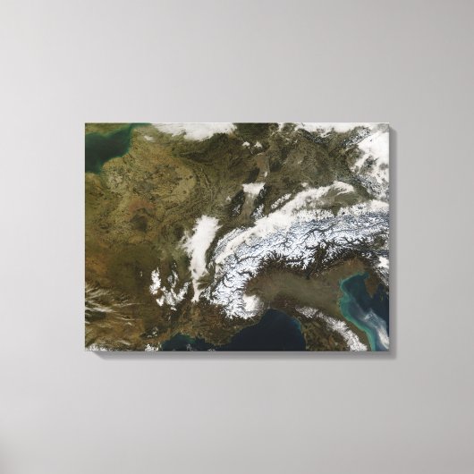 西ヨーロッパの雪、霧、低雲 キャンバスプリント (正面)