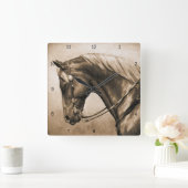 西ランチホースオールドフォトセピア スクエア壁時計 (ホーム)