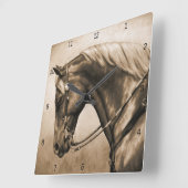 西ランチホースオールドフォトセピア スクエア壁時計 (傾斜)