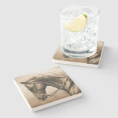 西ランチホースオールドフォトセピア ストーンコースター (横)