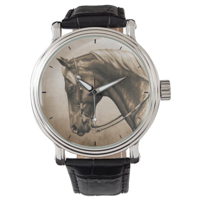 西ランチホースオールドフォトセピア 腕時計 (正面)