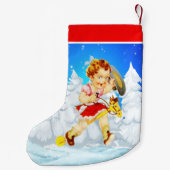西リトル女性のカーボーイオンスティックホース冬のシーン スモールクリスマスストッキング (裏面)