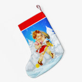 西リトル女性のカーボーイオンスティックホース冬のシーン スモールクリスマスストッキング (裏面 (吊り時))