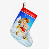 西リトル女性のカーボーイオンスティックホース冬のシーン スモールクリスマスストッキング (正面 (吊り時))