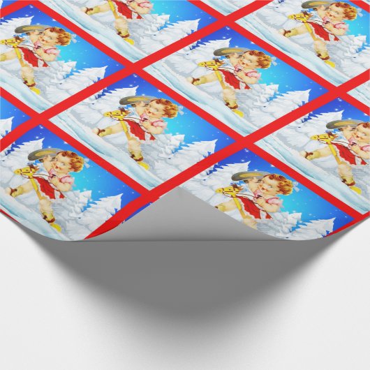 西リトル女性のカーボーイオンスティックホース冬のシーン ラッピングペーパー (角)