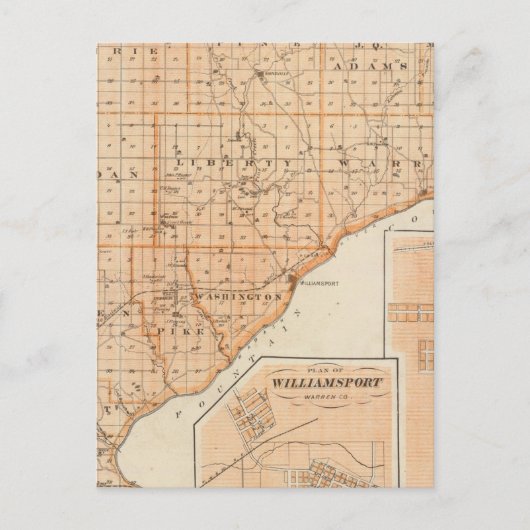 西レバノンの計画があるウォーレン郡の地図 ポストカード (正面)