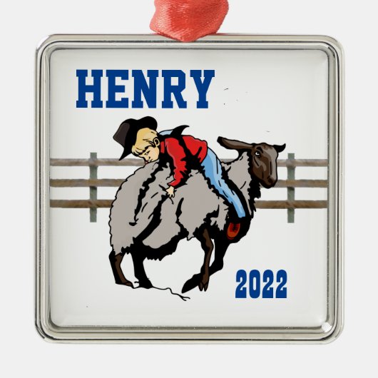 西ロデオカウボーイキッドマットンバスタクリスマス メタルオーナメント (正面)