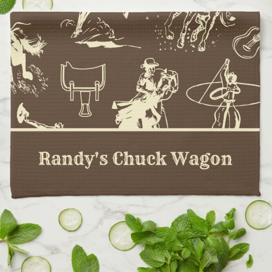 西ロデオカウボーイダークブラウンパーソナライズされた キッチンタオル (折り畳み)
