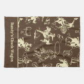 西ロデオカウボーイダークブラウンパーソナライズされた キッチンタオル (横)