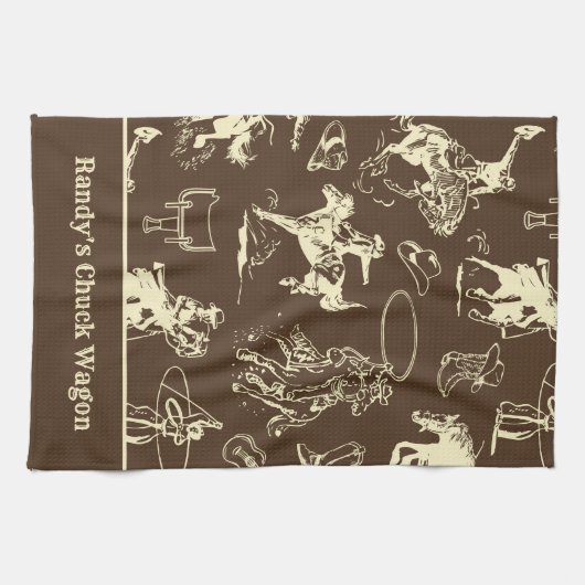 西ロデオカウボーイダークブラウンパーソナライズされた キッチンタオル (横)