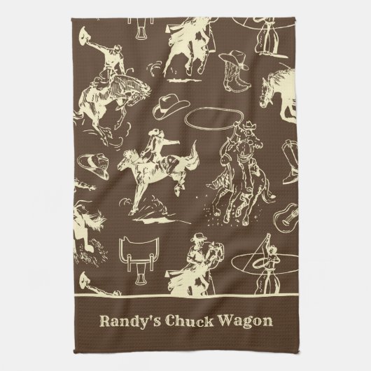 西ロデオカウボーイダークブラウンパーソナライズされた キッチンタオル (縦)