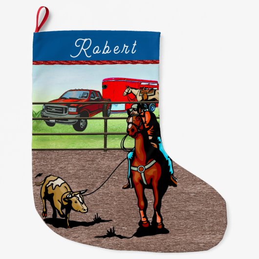 西ロデオカウボーイチームのローピングステア ラージクリスマスストッキング (正面)