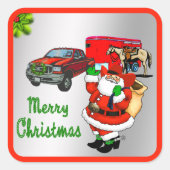 西ロデオカウボーイトラックトレーラーサンタクリスマス スクエアシール (正面)