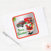 西ロデオカウボーイトラックトレーラーサンタクリスマス スクエアシール (封筒)