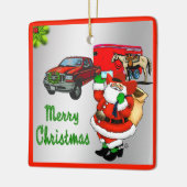 西ロデオカウボーイトラックトレーラーサンタクリスマス セラミックオーナメント (左)