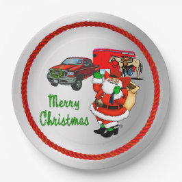 西ロデオカウボーイトラックトレーラーサンタクリスマス ペーパープレート