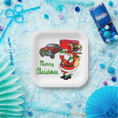 西ロデオカウボーイトラックトレーラーサンタクリスマス ペーパープレート (パーティー)